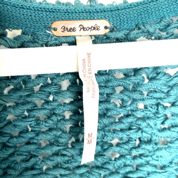 FREE PEOPLE Sand Dune Green Chunky Knit Sweater Bell Sleeve Sz M - Picture 5 of 11
